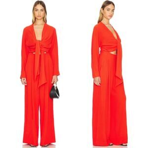 NWT Essentiel Antwerp Jumpsuit Tie Front Red Wide Textyred Flowy Jumpsuit Size 2